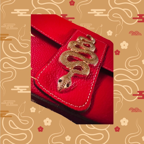 Divina Firenze Red Leather Gold Snake NWT 8”X10”CrossbodyHandle FREE SHIPPING - Picture 7 of 16